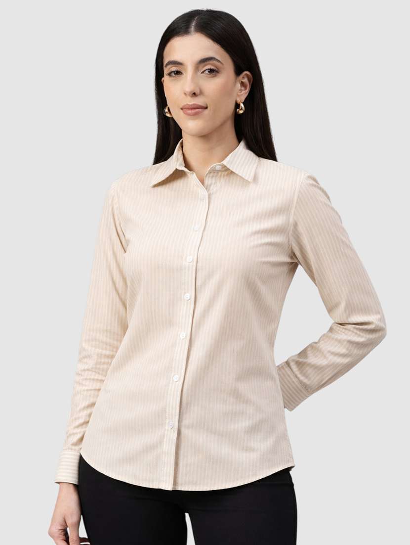 women striped long sleeves formal shirt