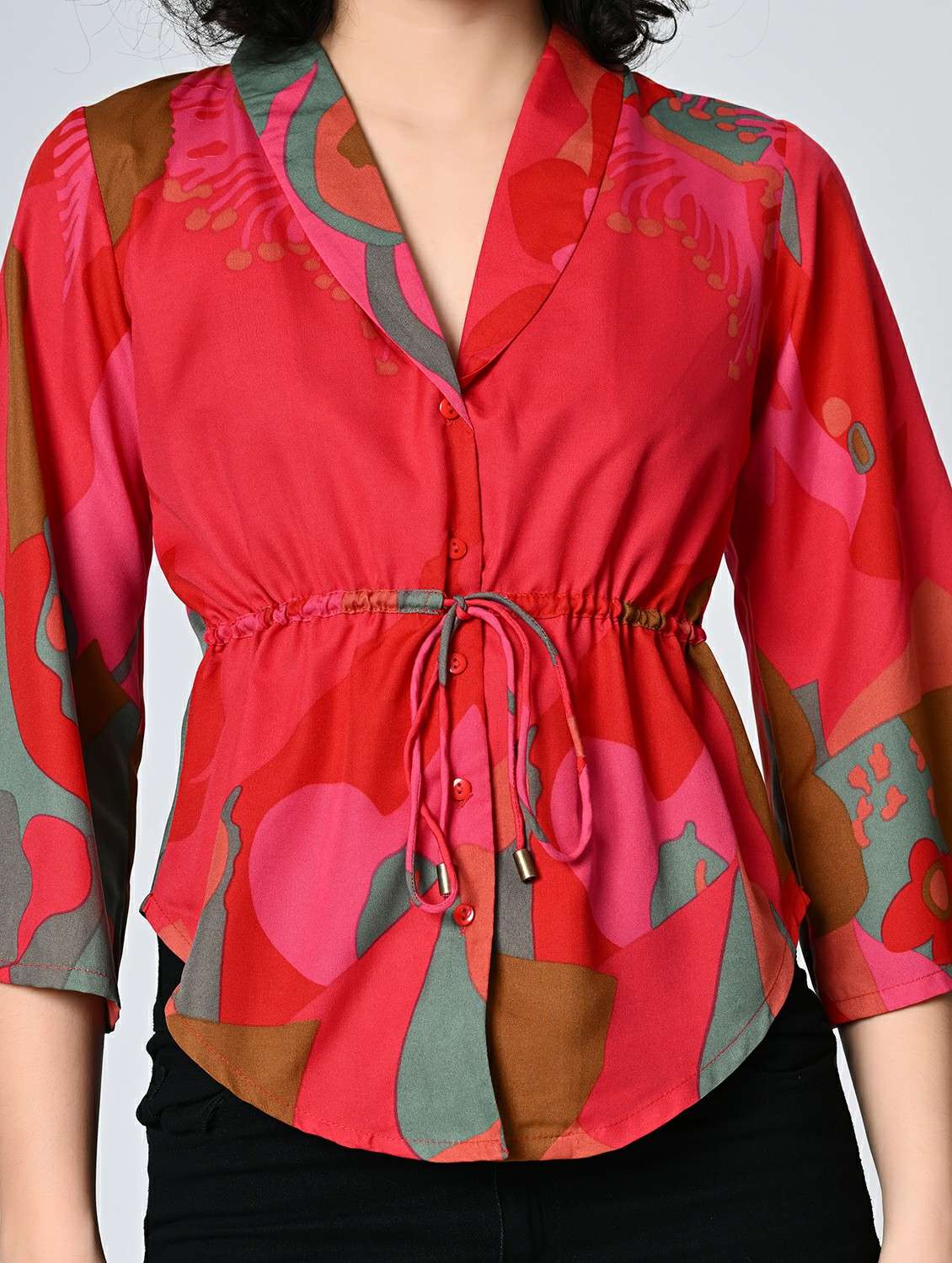 women red colored crepe regular top - 22477552 -  Standard Image - 1