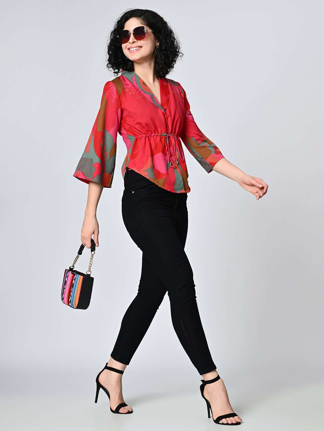 women red colored crepe regular top - 22477552 -  Standard Image - 6