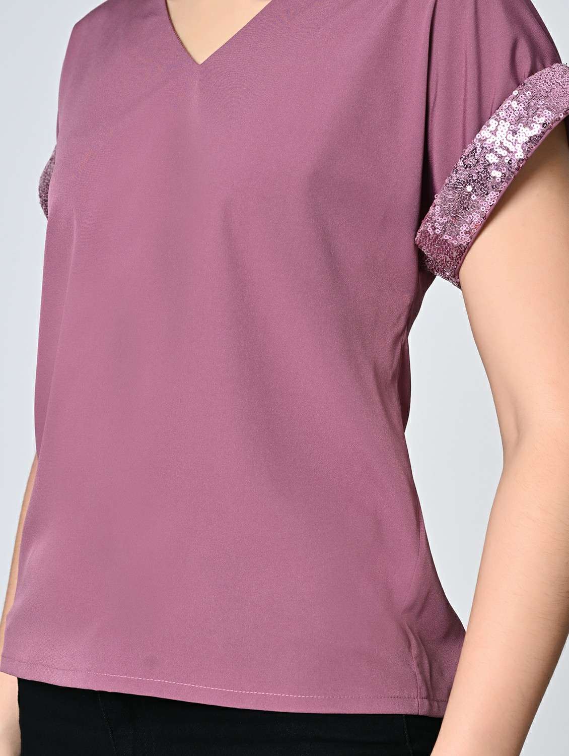 girls v-neck crepe solid regular fit top - 22477554 -  Standard Image - 1