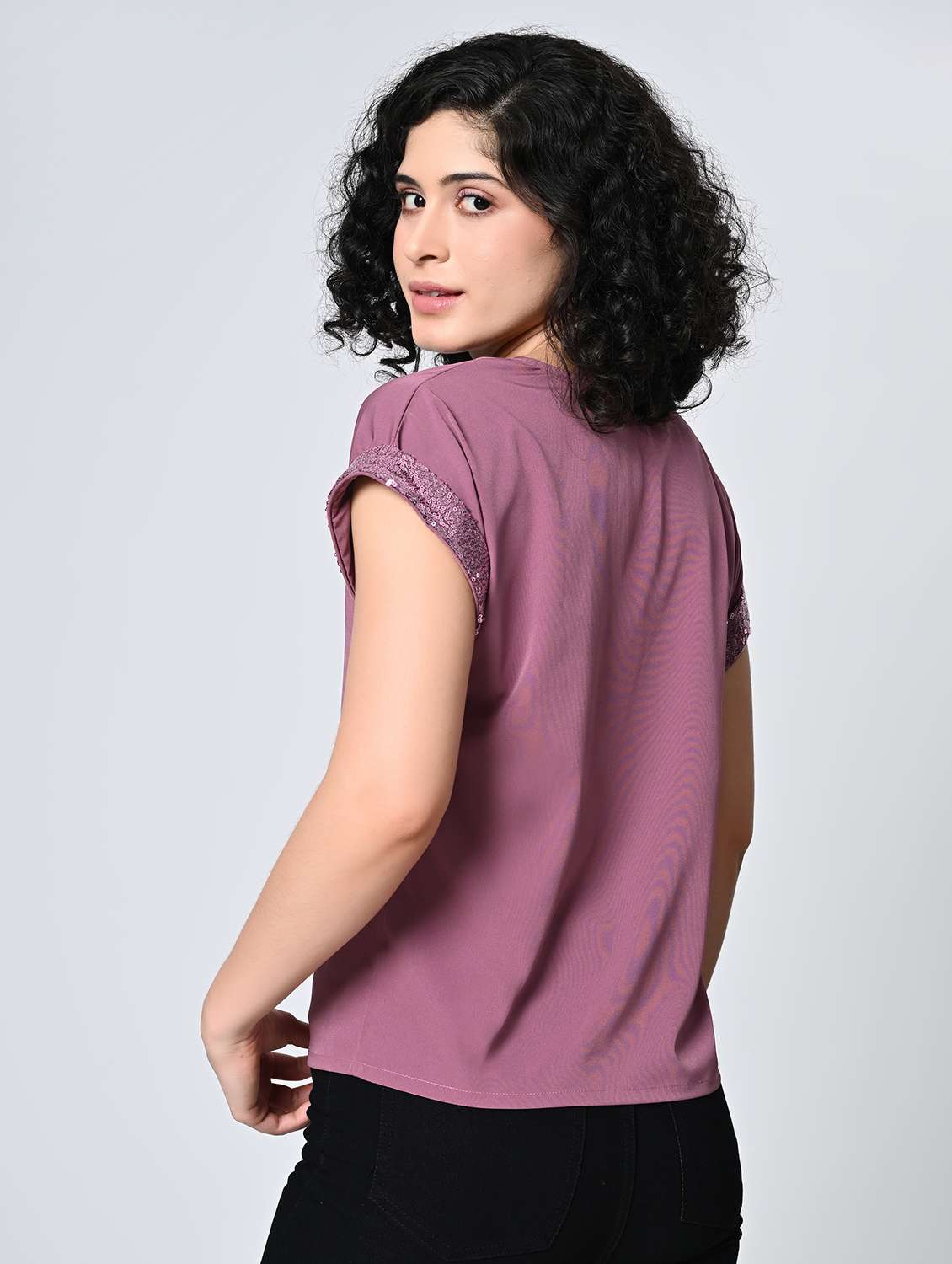girls v-neck crepe solid regular fit top - 22477554 -  Standard Image - 4