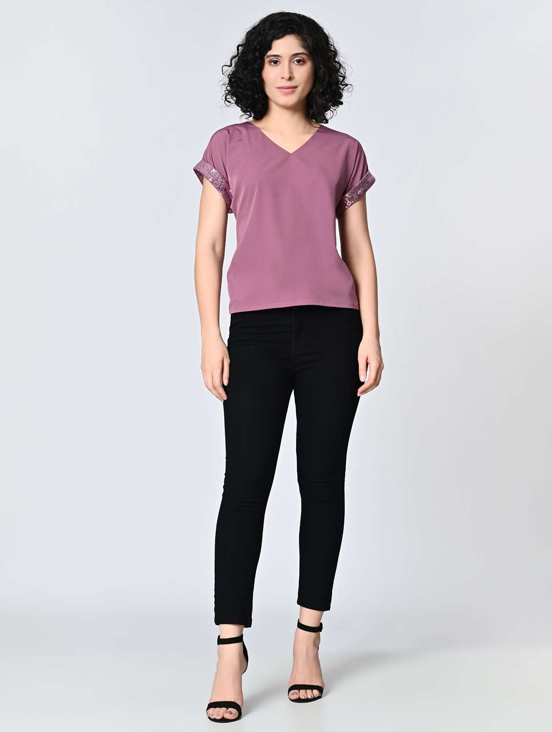 girls v-neck crepe solid regular fit top - 22477554 -  Standard Image - 6