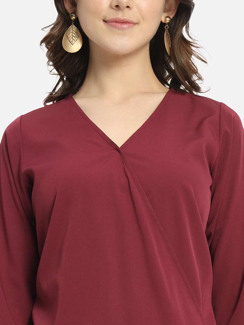 women maroon crepe regular top - 22477558 -  Standard Image - 1
