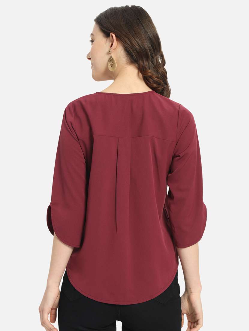 women maroon crepe regular top - 22477558 -  Standard Image - 4