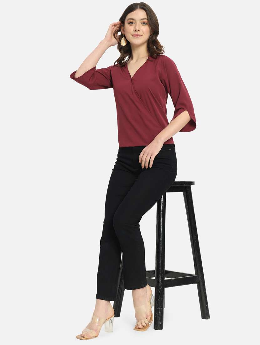 women maroon crepe regular top - 22477558 -  Standard Image - 6