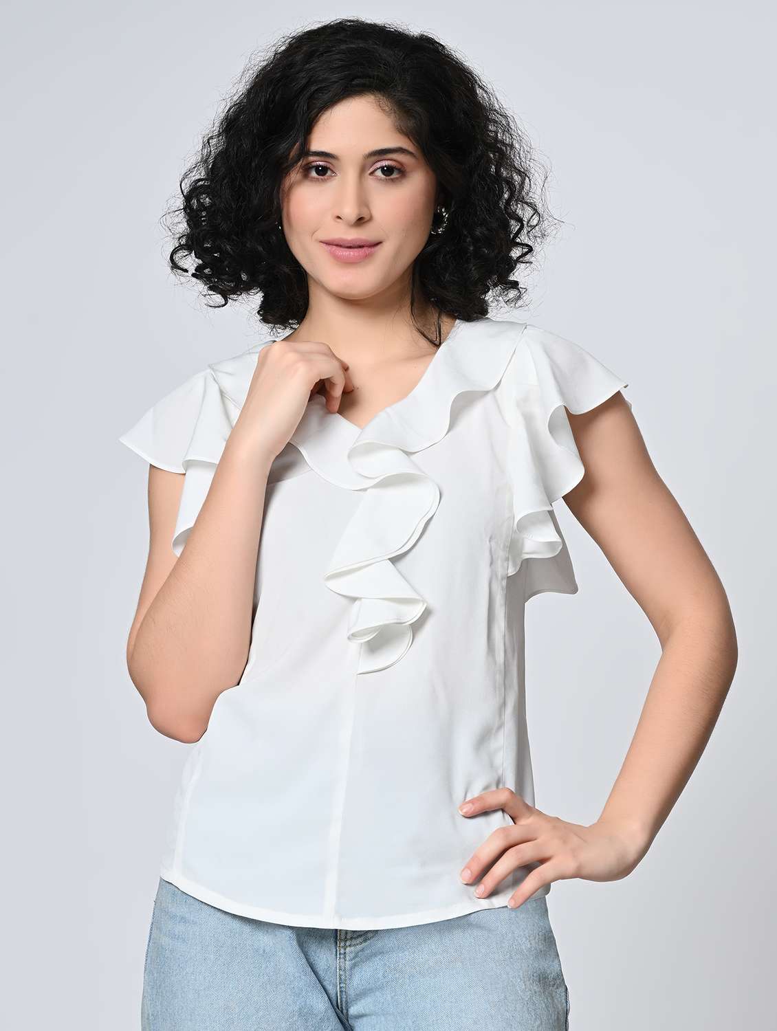 girls ruffle v neck sleeveless crepe top