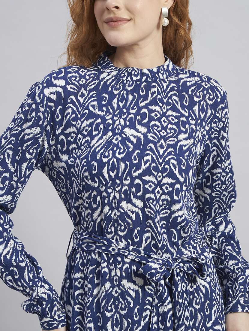 women printed long sleeves tiered midi dress - 22477571 -  Standard Image - 1