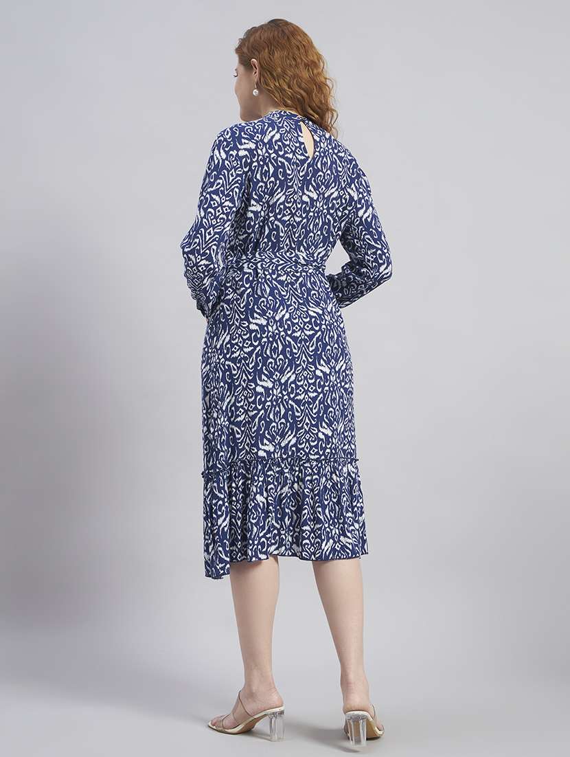women printed long sleeves tiered midi dress - 22477571 -  Standard Image - 4