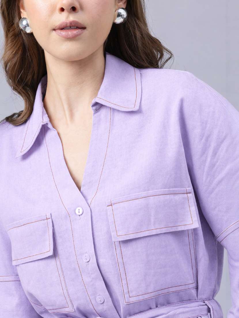 women solid short sleeves shirt and trouser co-ord set - 22477601 -  Standard Image - 1