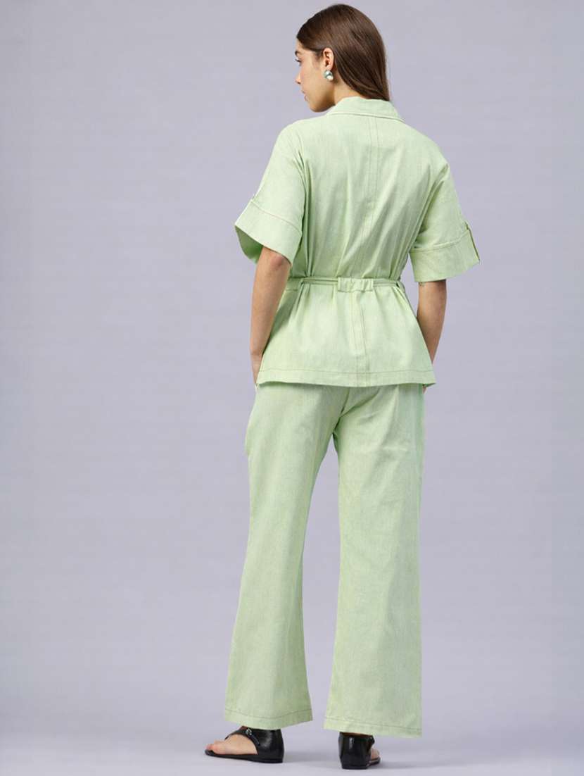 women solid short sleeves shirt and trouser co-ord set - 22477602 -  Standard Image - 4