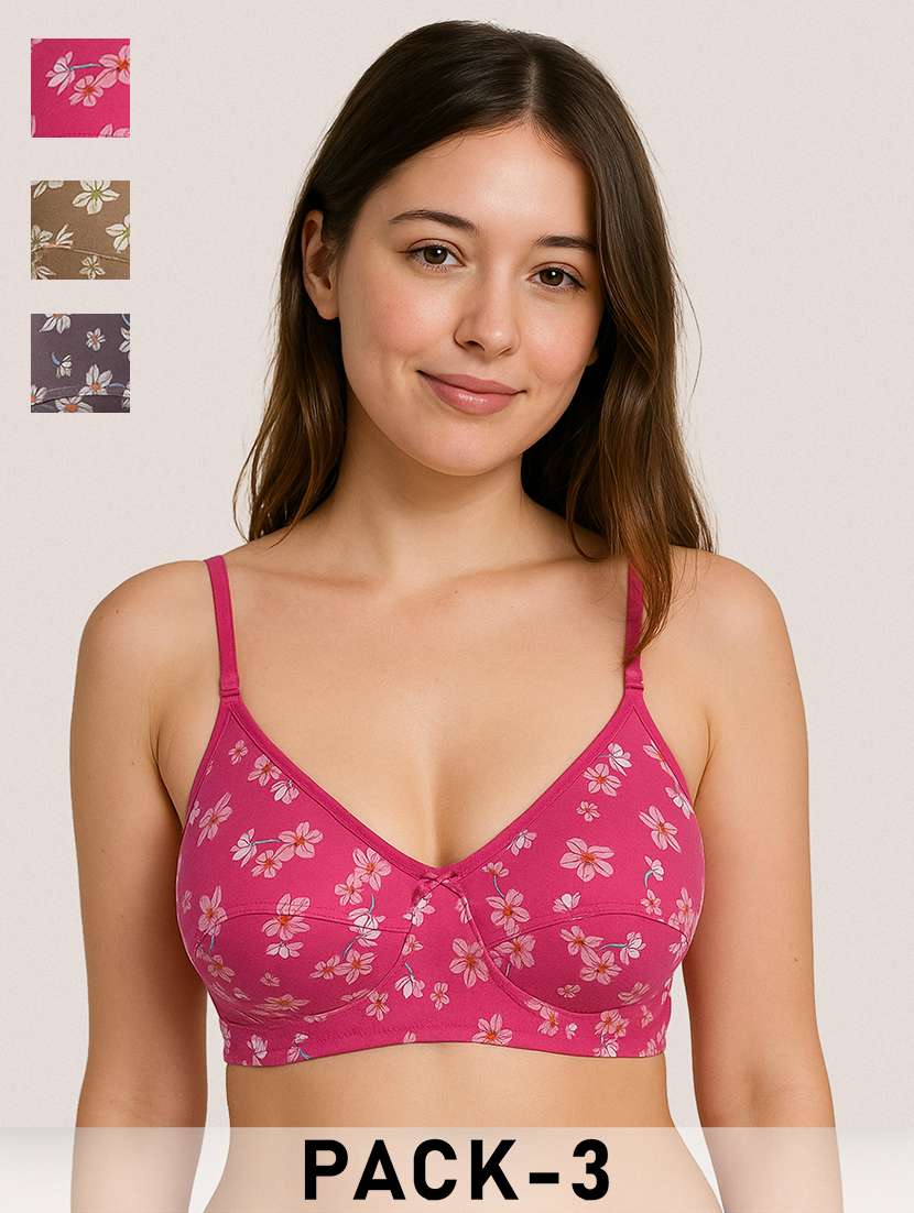 women pack of 3 printed full coverage bra