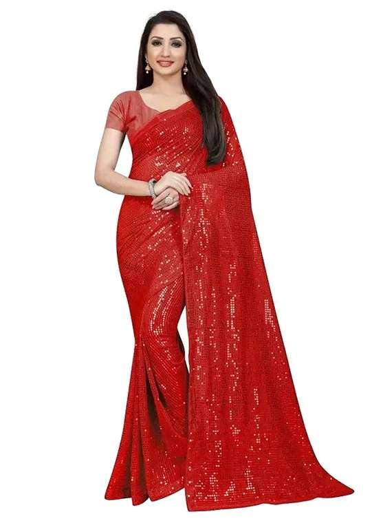women solid with work embellished saree with blouse