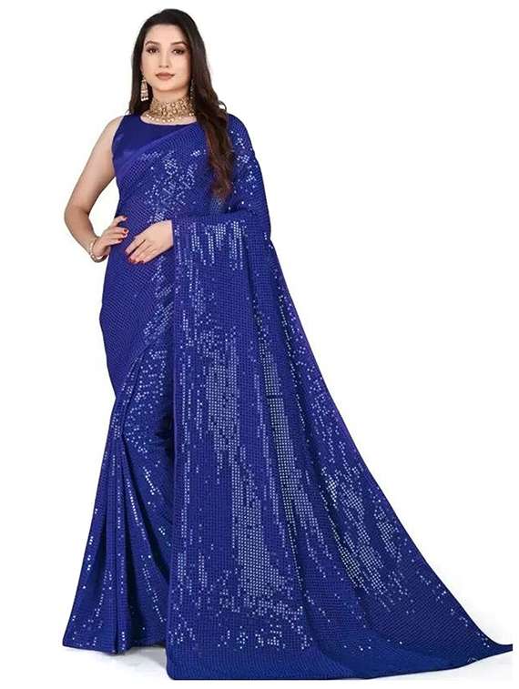 women solid with work embellished saree with blouse
