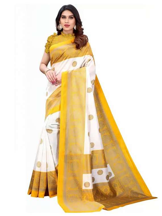 women printed bordered saree with blouse