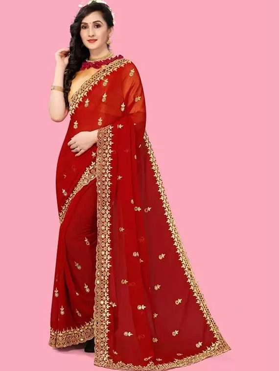 women solid with work embroidered saree with blouse