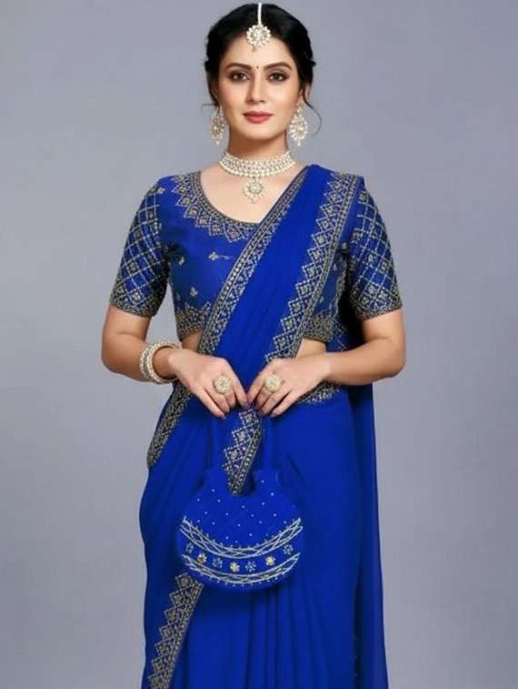 women solid with bordered saree with blouse - 22478175 -  Standard Image - 1