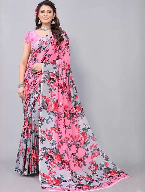 women floral printed saree with blouse