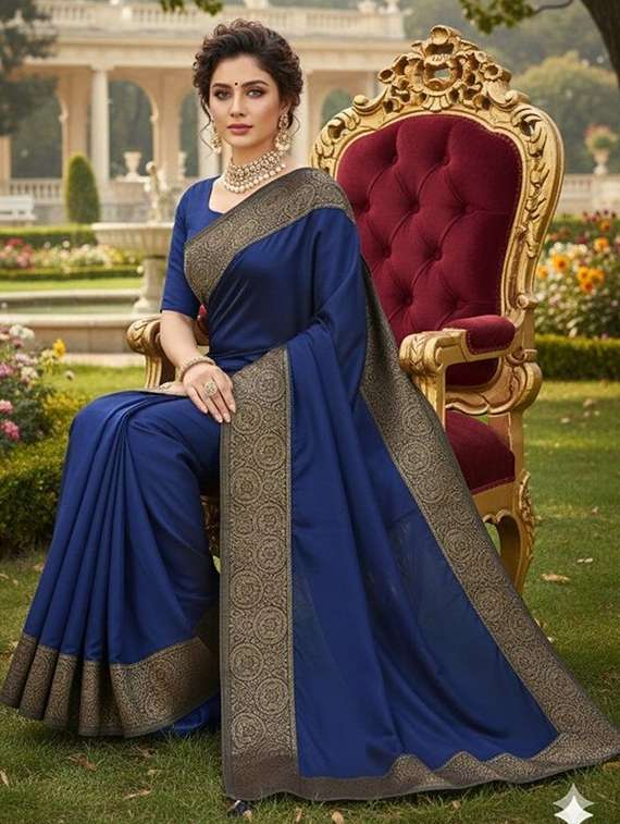 women solid with bordered saree with blouse - 22478221 -  Standard Image - 1