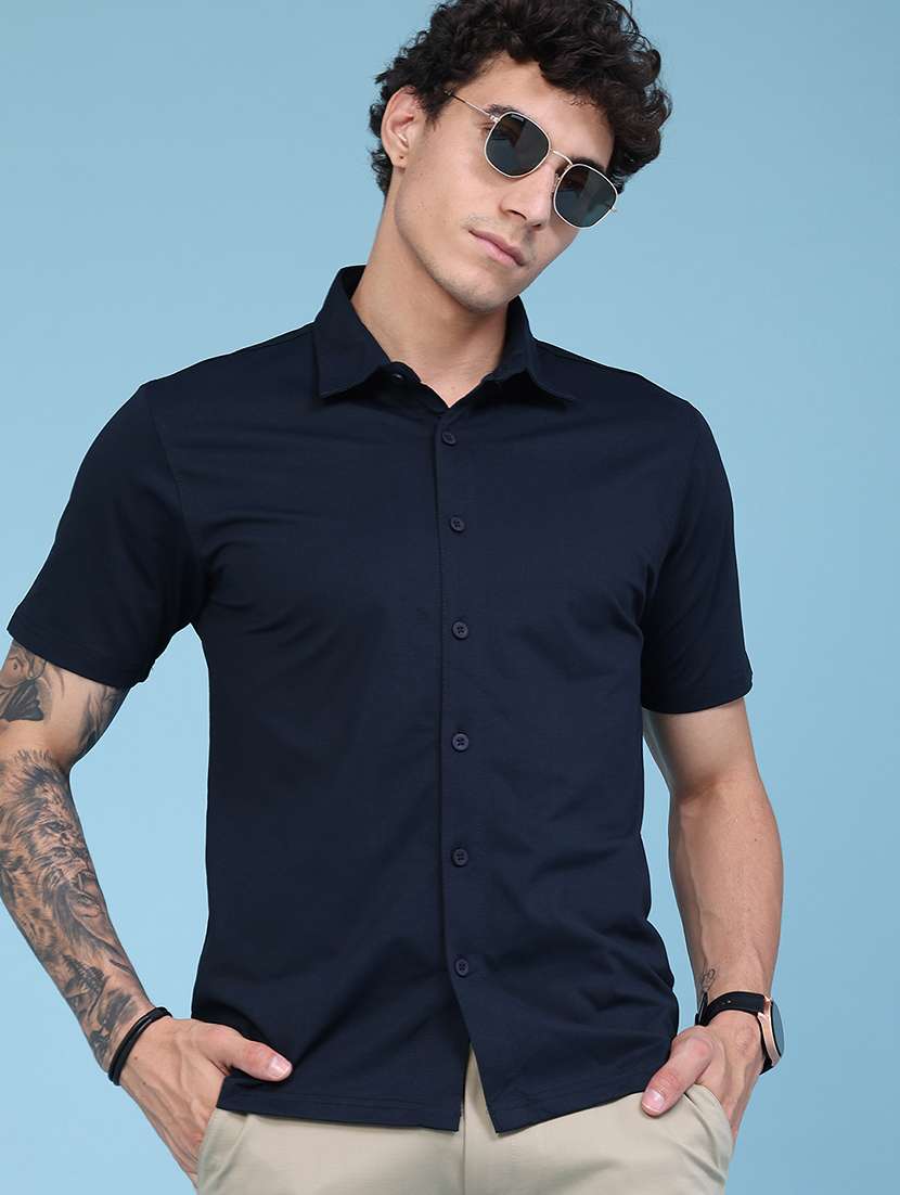 men textured short sleeve regular fit casual shirt