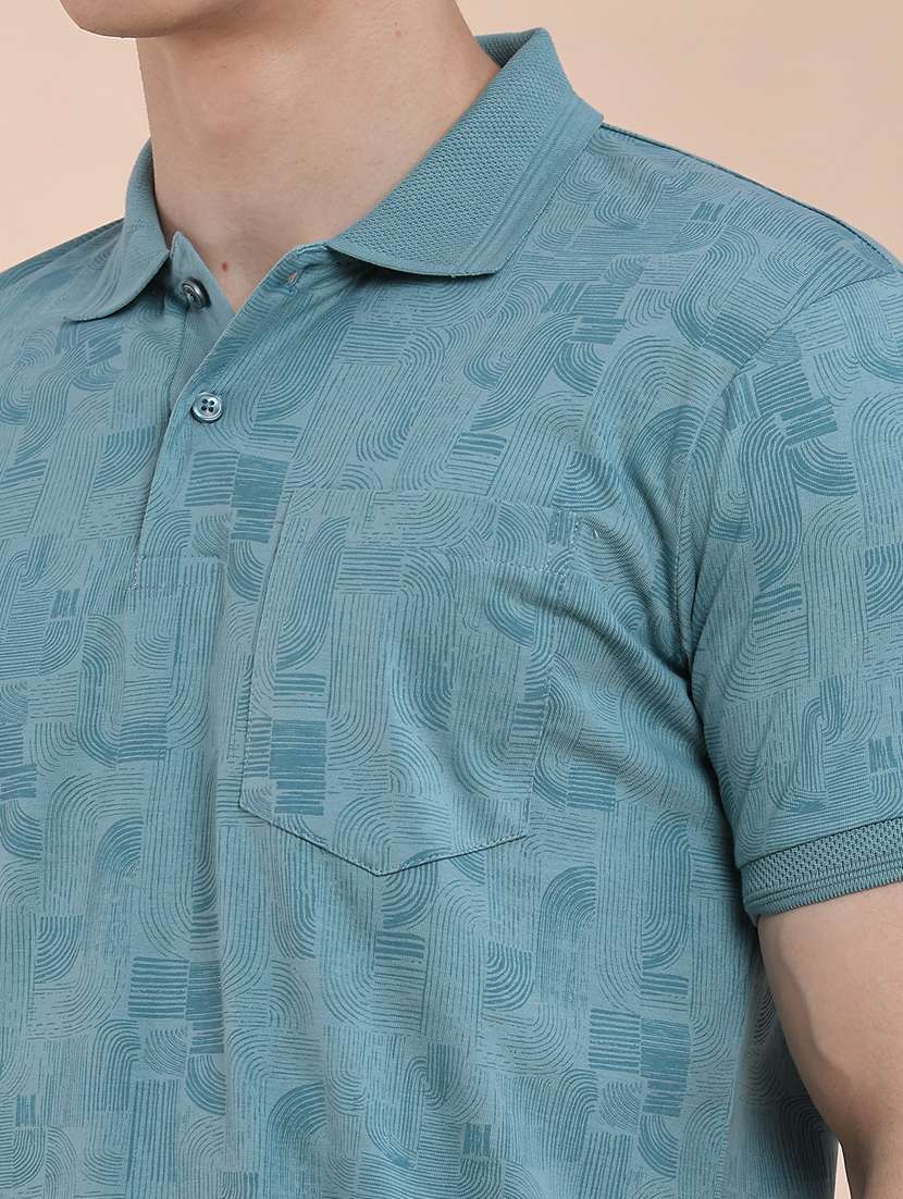 men printed short sleeve slim fit polo t-shirt - 22480219 -  Standard Image - 1