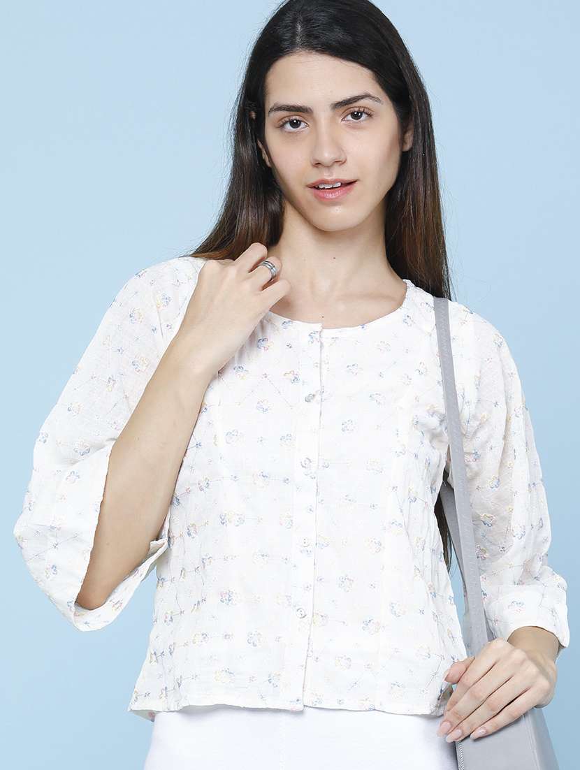 women embroidered three quarter sleeves regular top