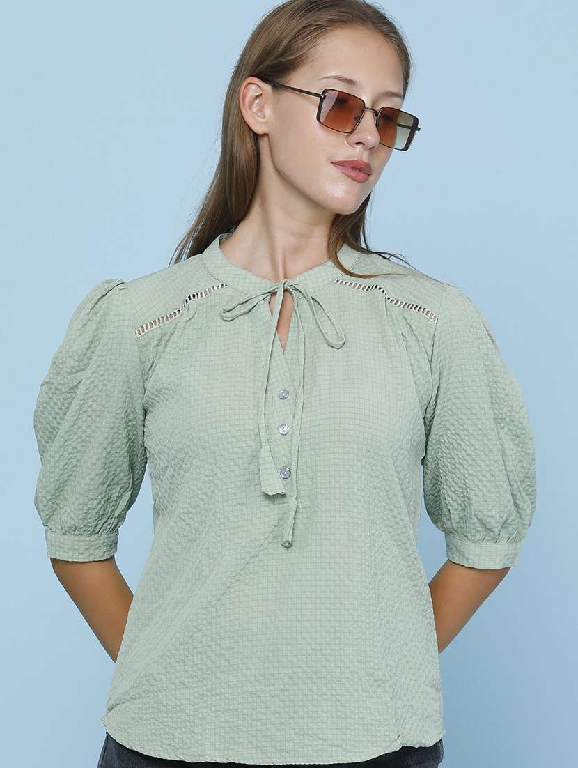 women self design puff sleeves regular top