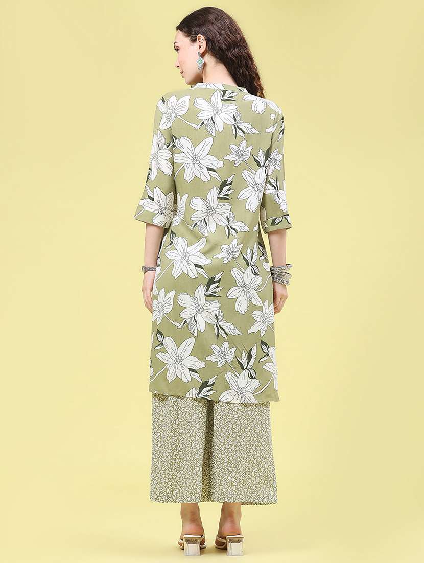 Women Printed Three Quarter Sleeve Kurta Palazzo Set - 22480499 -  Standard Image - 4