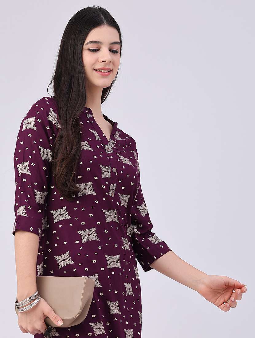 Women Printed Three Quarter Sleeve Kurta Palazzo Set - 22480500 -  Standard Image - 4