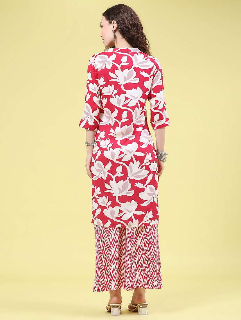 Women Printed Three Quarter Sleeve Kurta Palazzo Set - 22480501 -  Standard Image - 4
