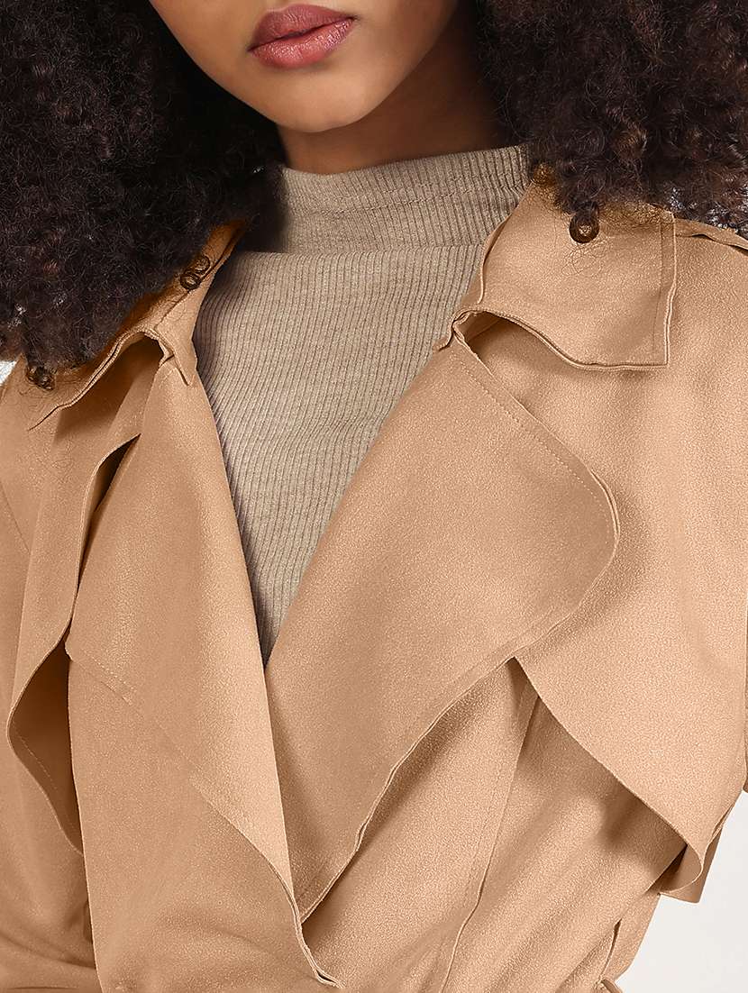women solid lapel collar trench coat - 22480593 -  Standard Image - 1