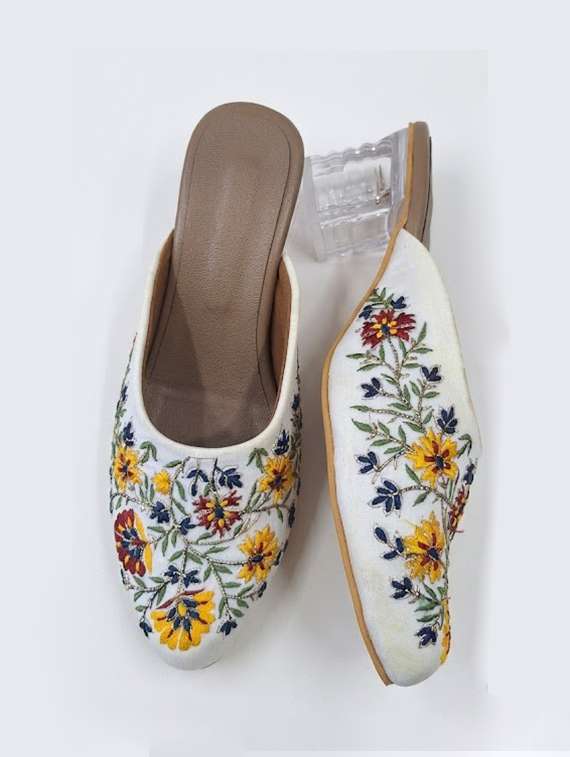 swelit atelier women white embroidered festive heels mules - 22480594 -  Standard Image - 1
