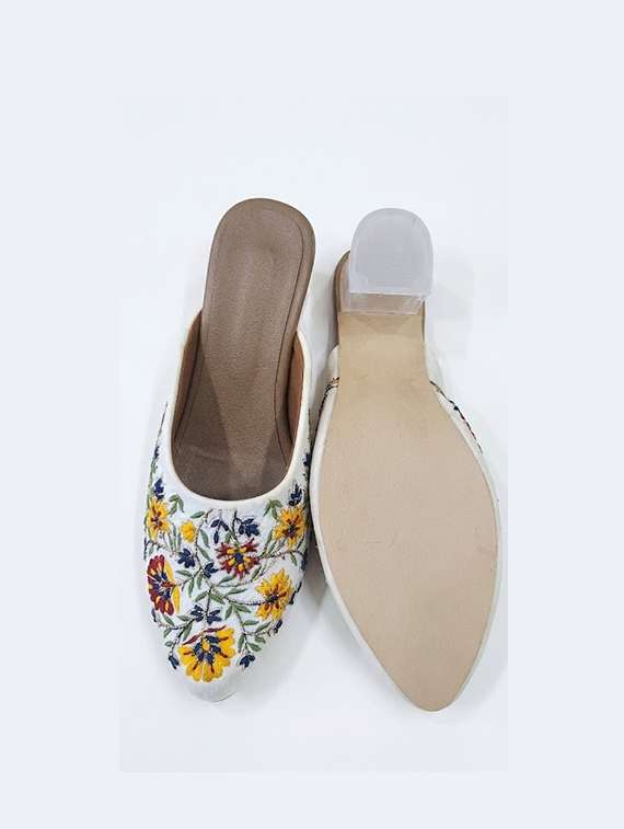 swelit atelier women white embroidered festive heels mules - 22480594 -  Standard Image - 4