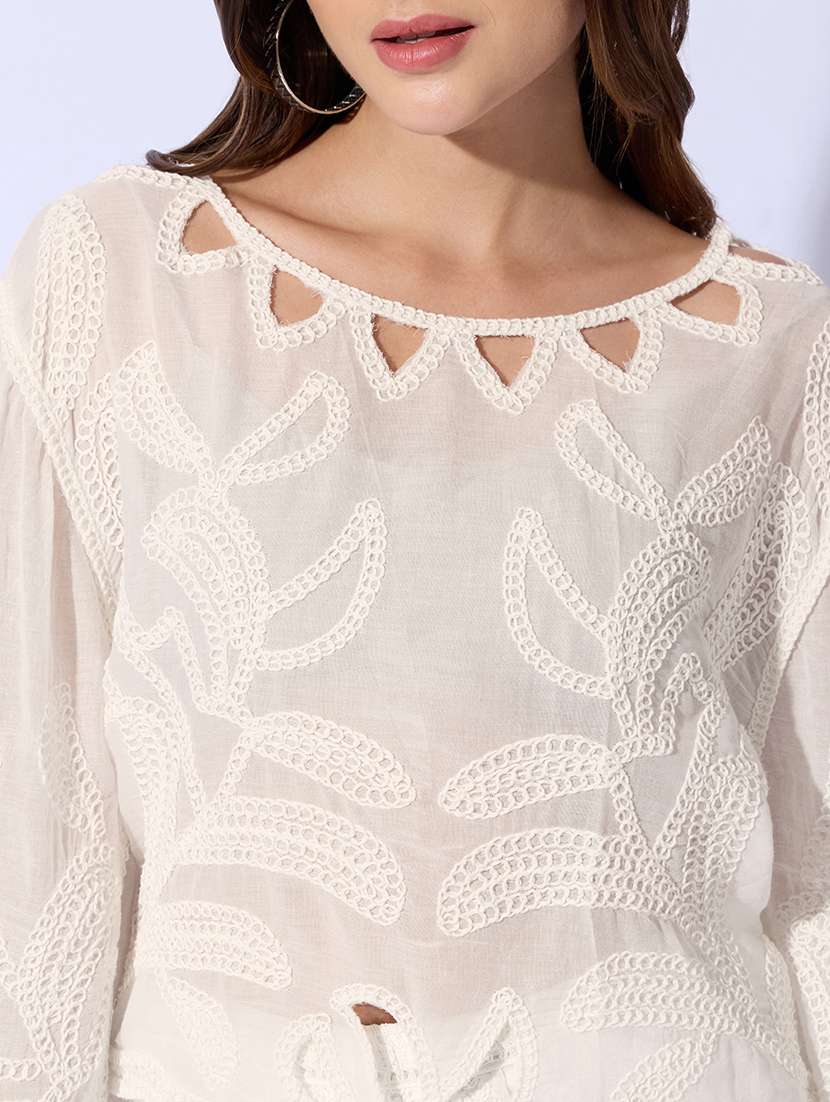 Women Embroidered Round Neck Top And Shorts Co-ord Set - 22480601 -  Standard Image - 1