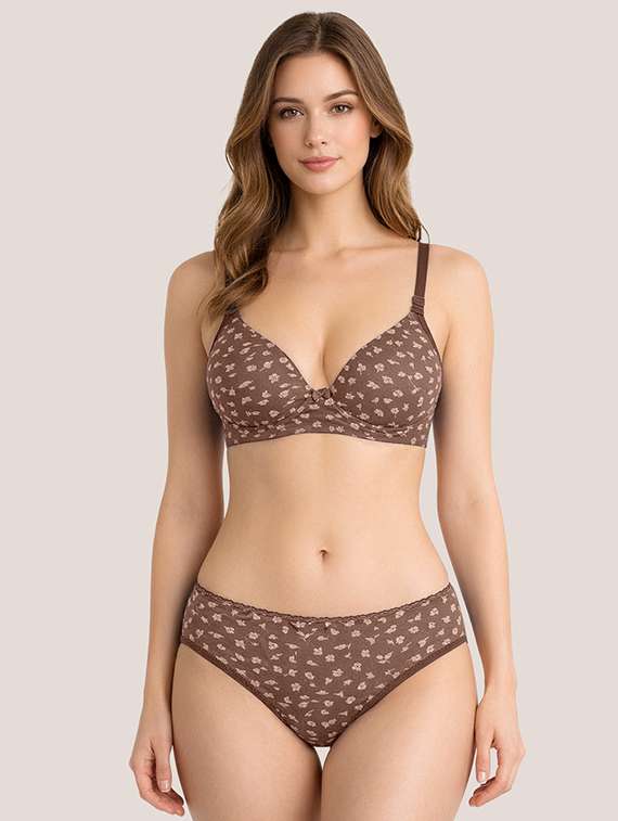 women floral lycra blend regular bra and hipster panty set