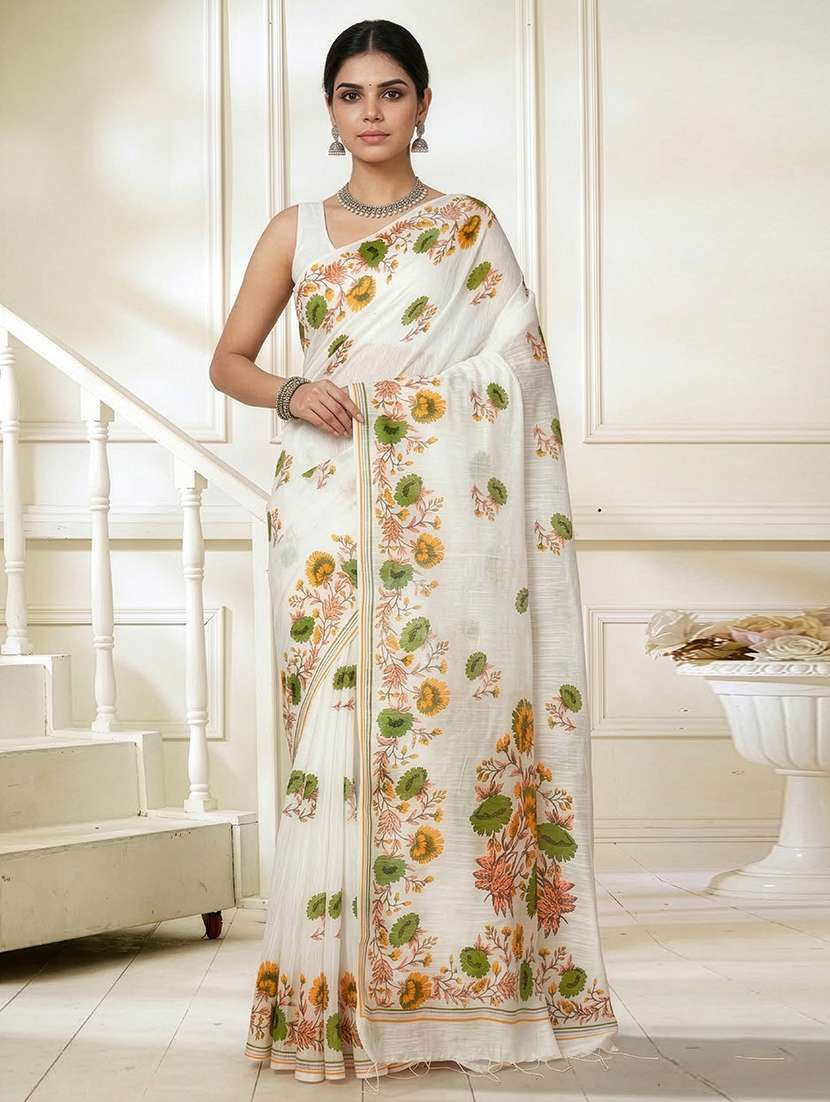 women floral printed handloom saree with blouse