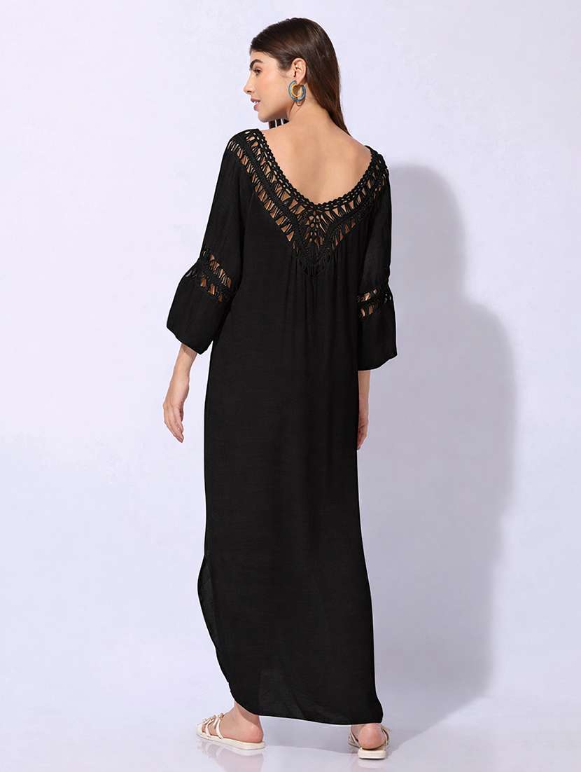 Women Self Design V Neck High Slit Maxi Dress - 22480658 -  Standard Image - 4