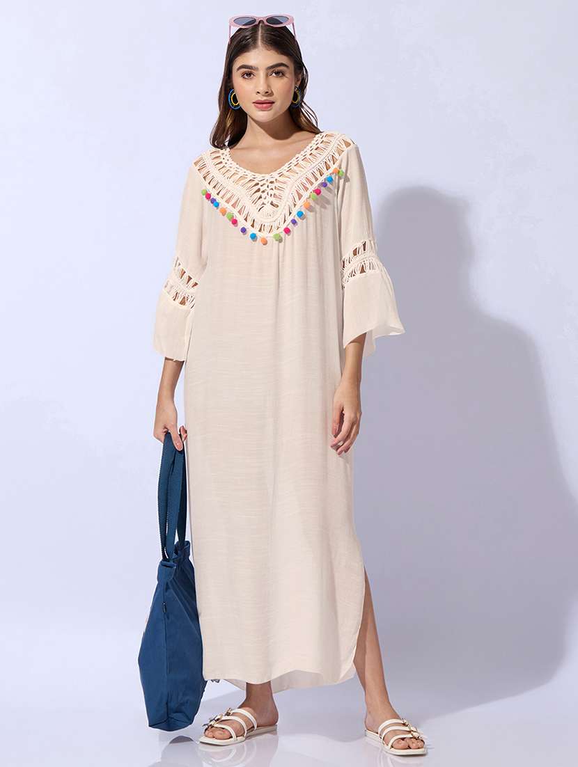 women self design v neck high slit maxi dress