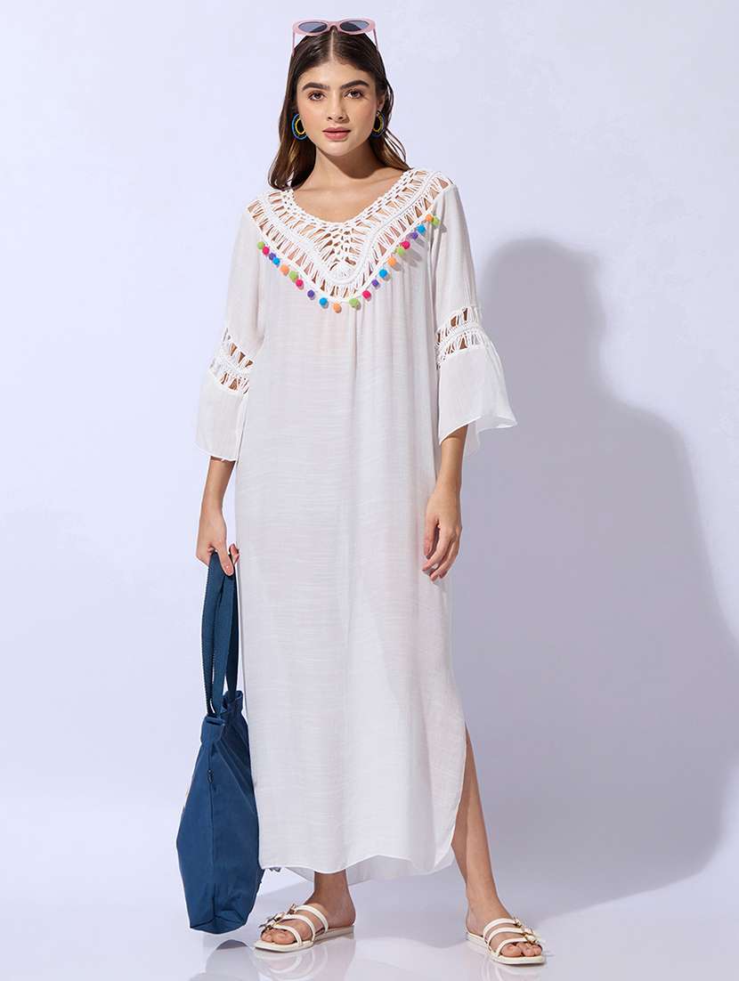 women self design v neck high slit maxi dress