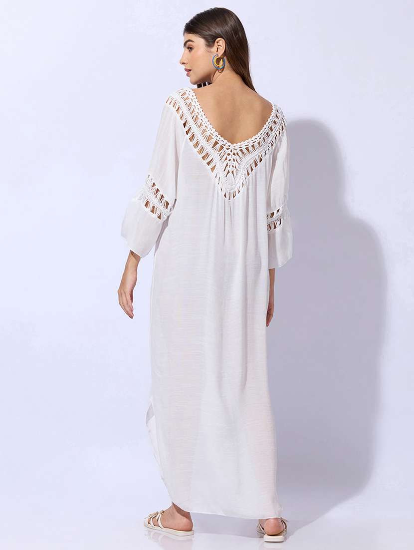 Women Self Design V Neck High Slit Maxi Dress - 22480660 -  Standard Image - 4