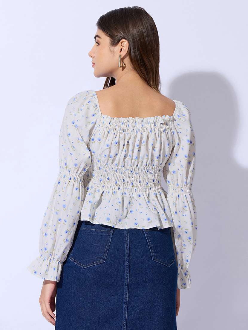 women printed long sleeves ruched peplum top - 22480663 -  Standard Image - 4