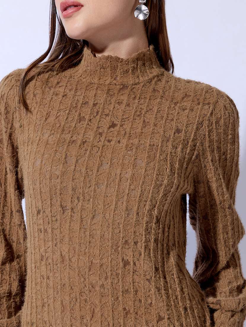 Women Self Design Mock Neck Regular Fit Top - 22480664 -  Standard Image - 1