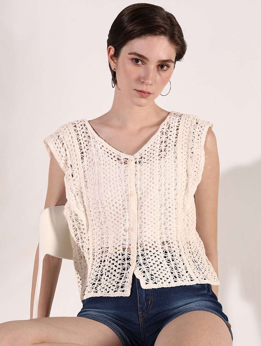 women self design sleeveless regular fit top