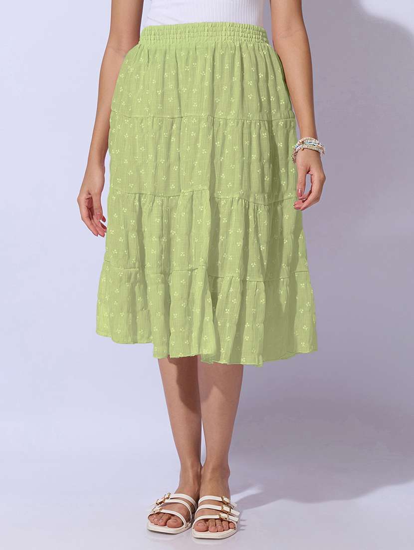 women printed tiered midi skirt