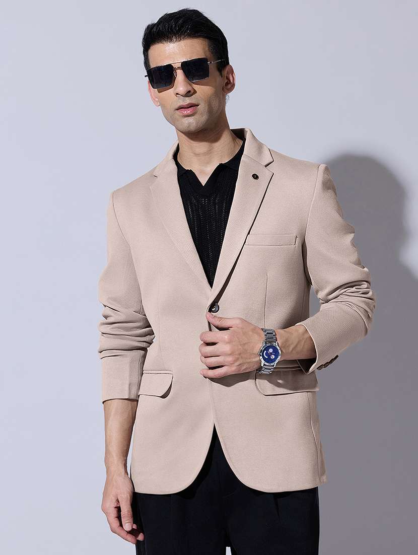 men solid lapel collar single breasted casual blazer