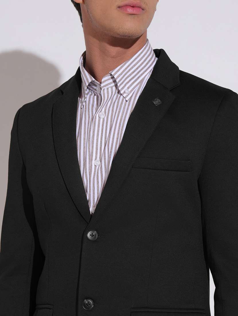 men solid lapel collar single breasted formal blazer - 22480682 -  Standard Image - 1