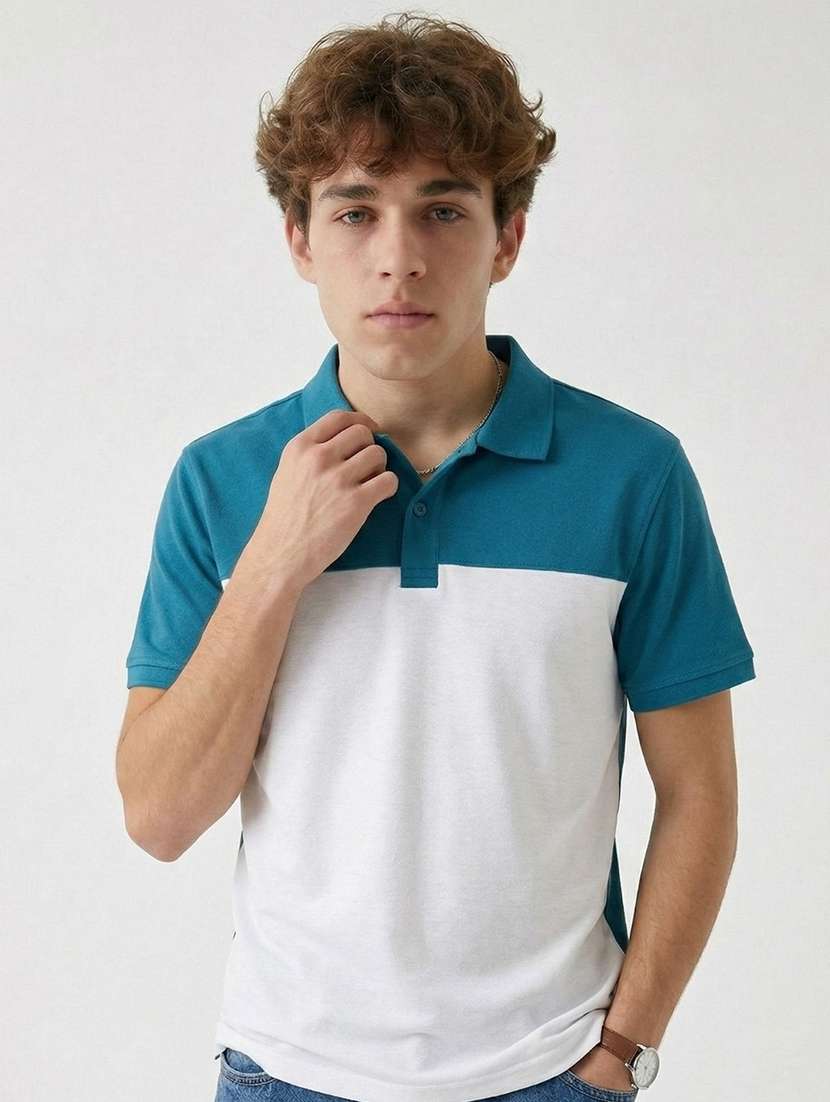 men color block short sleeve regular fit polo t-shirt - 22480724 -  Standard Image - 1
