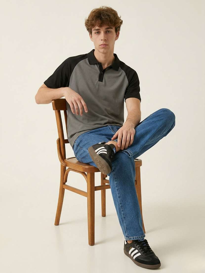 men color block raglan sleeve regular fit polo t-shirt