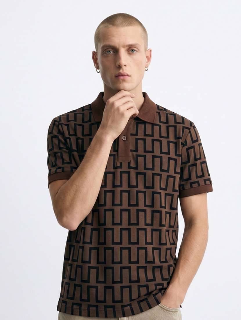 men geometric short sleeve regular fit polo t-shirt - 22480731 -  Standard Image - 1