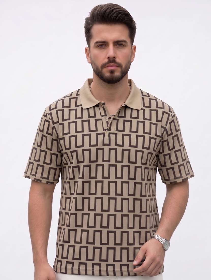 men geometric short sleeve regular fit polo t-shirt - 22480732 -  Standard Image - 1