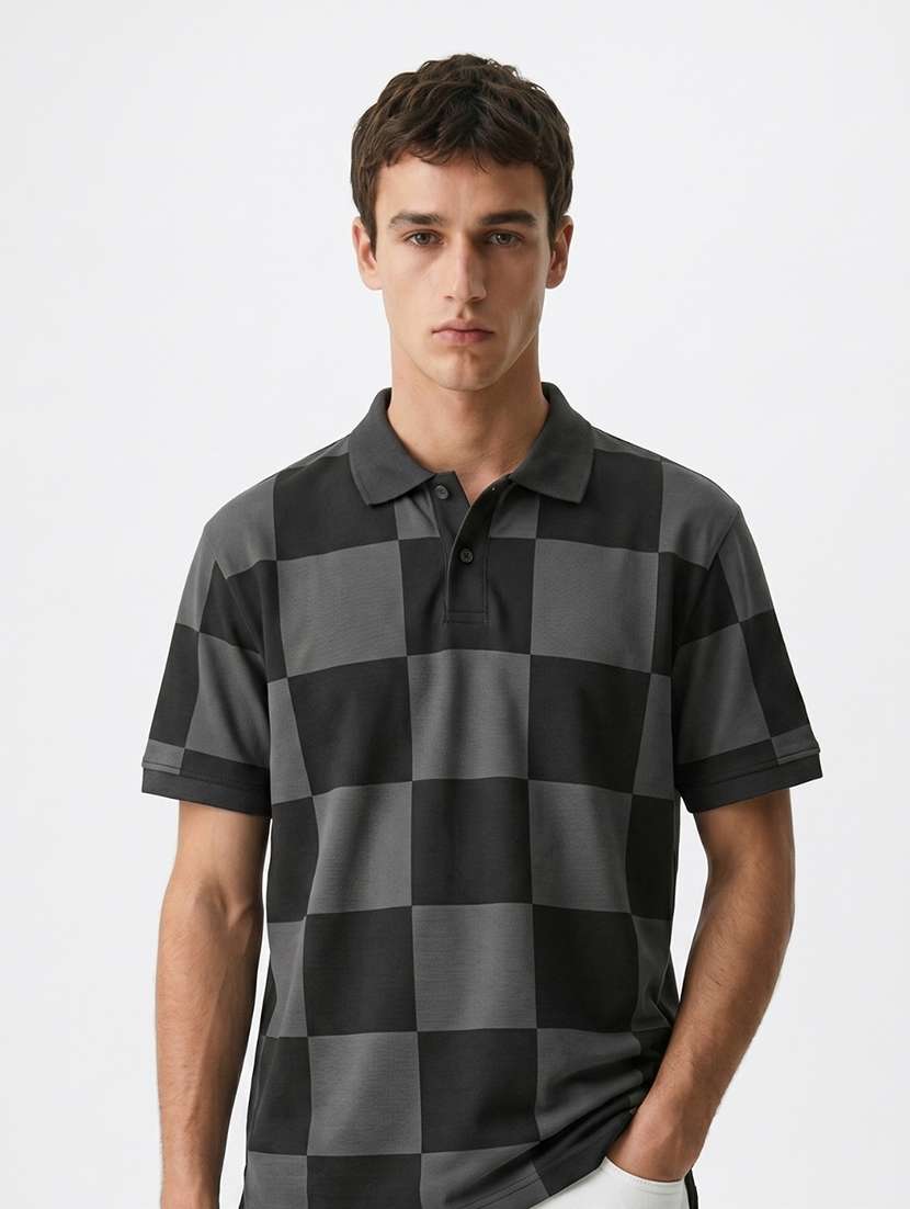 men checkered short sleeve regular fit polo t-shirt - 22480736 -  Standard Image - 1